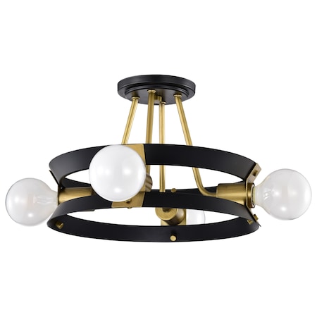 Nuvo Marsden 4-Light Semi Flush Matte Black and Natural Brass 60/7866